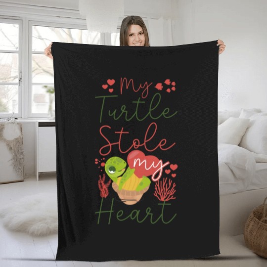 Sea Turtle Tortoise Valentines Day Fleece Blankets