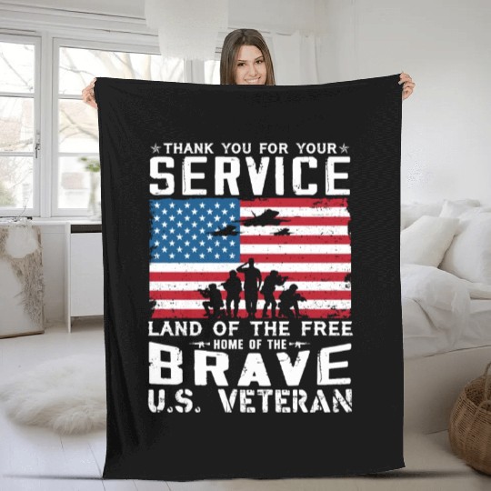 US Army Veteran Land Of The Free Fleece Blankets