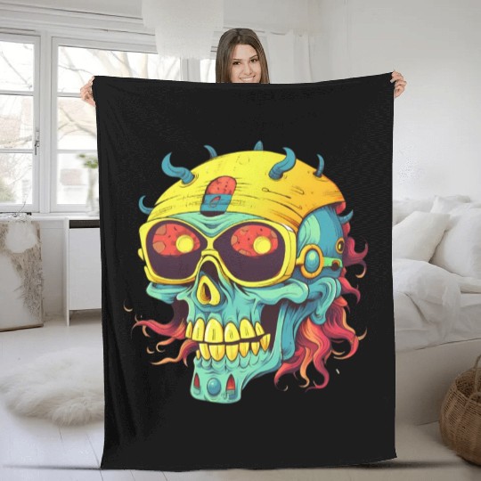 zombie skull skull Fleece Blankets