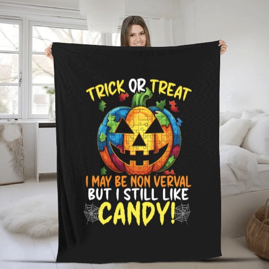 Autism Halloween Trick Or Treat Autism Awareness Fleece Blankets