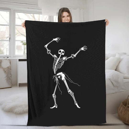 Dancing Skeleton White Fleece Blankets
