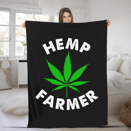 Hemp Farmer Green Leaf Fleece Blankets