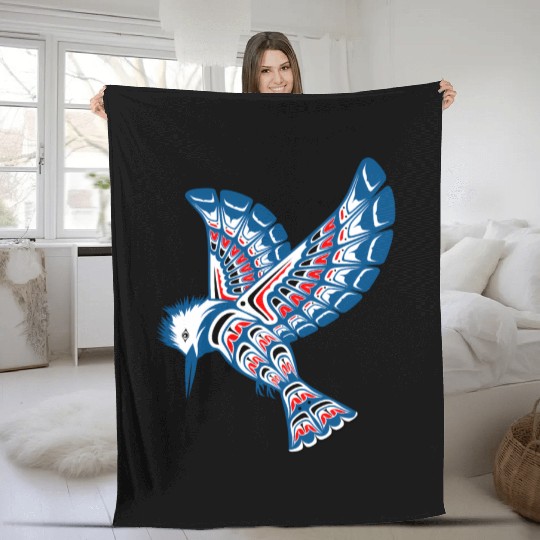 Native American Style Kingfisher Pacific Northwest Fleece Blankets