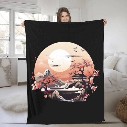 Serenity in Sakura Fleece Blankets