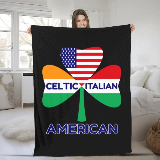 Irish Italian American Flag And Celtic Shamrock Pr Fleece Blankets
