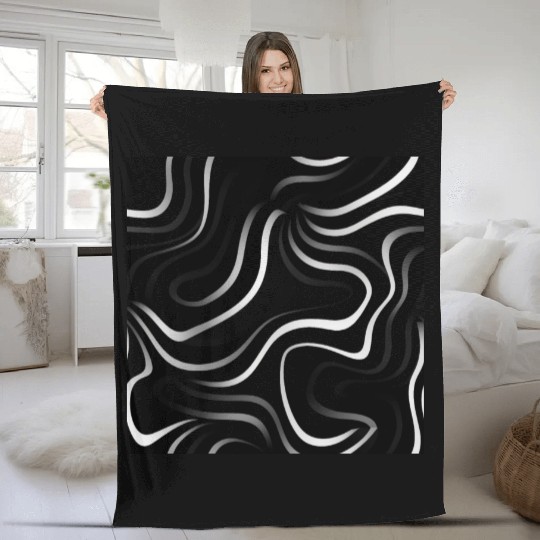 Monochrome Elegance: White Abstract Lines on Black Fleece Blankets