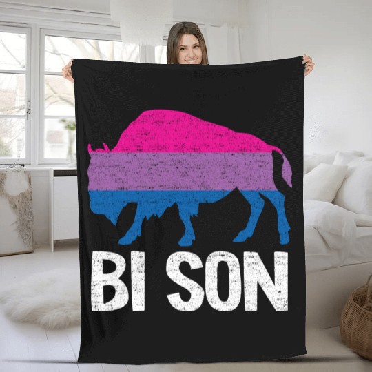 Bi Son Lgbbt Flag Bisexual Bison Funny Bi Pride Fleece Blankets