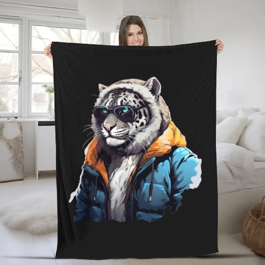 Street Style Snow Leopard | Leopard Lovers Fleece Blankets