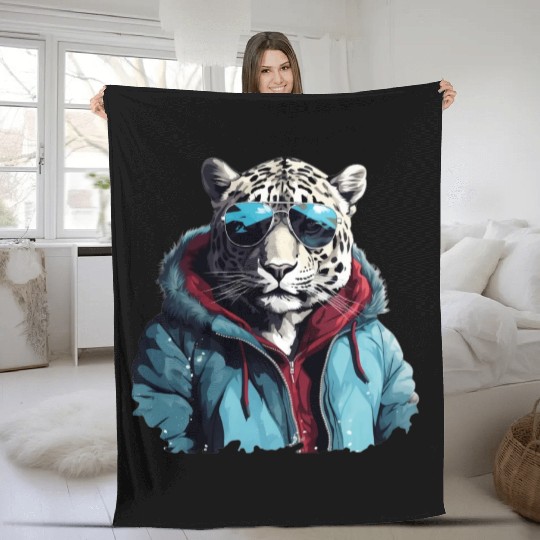 Street Style Snow Leopard | Leopard Lovers Fleece Blankets