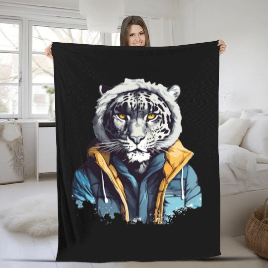 Street Style Snow Leopard | Leopard Lovers Fleece Blankets