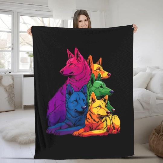 Colorful LGBT Pride German Shepherd Dog Pile Fleece Blankets