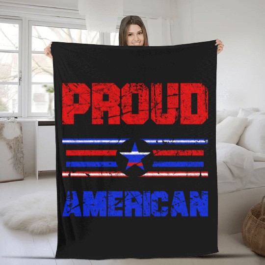 Proud American USA Flag, Patriotic 4th of July Fleece Blankets