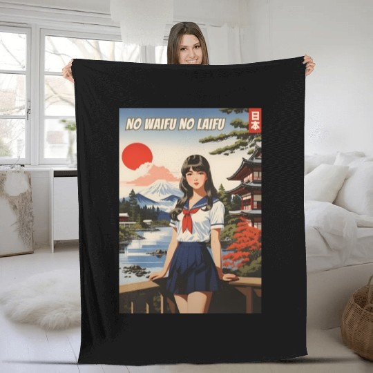Funny Retro Art Style Anime Girl Japan Waifu Humor Fleece Blankets