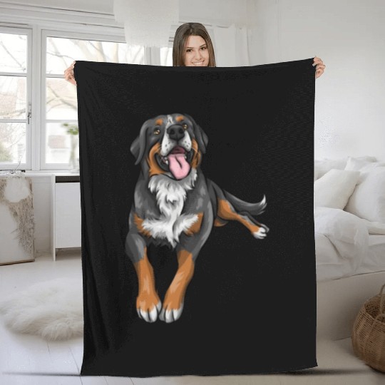 Cute Bernese Mountain Dog Fleece Blankets