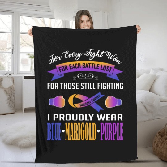 I Proudly Wear Blue Marigold Purple Bladder Cancer Fleece Blankets