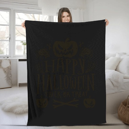 Happy Halloween Pumpkin Trick Or Treat Spider Fleece Blankets