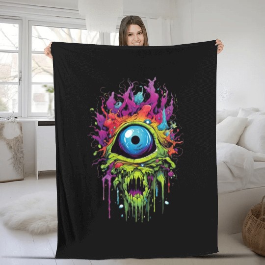 Horror eye, scary zombie Fleece Blankets