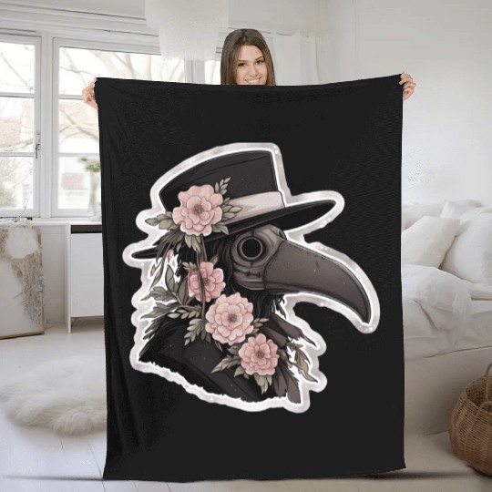 Cute Floral Plague Doctor Fleece Blankets