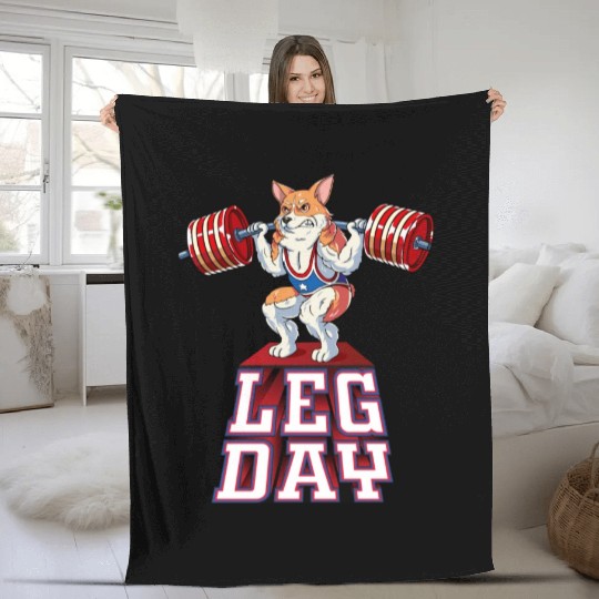Leg Day Corgi Weight Lifting Squat Gym Fleece Blankets