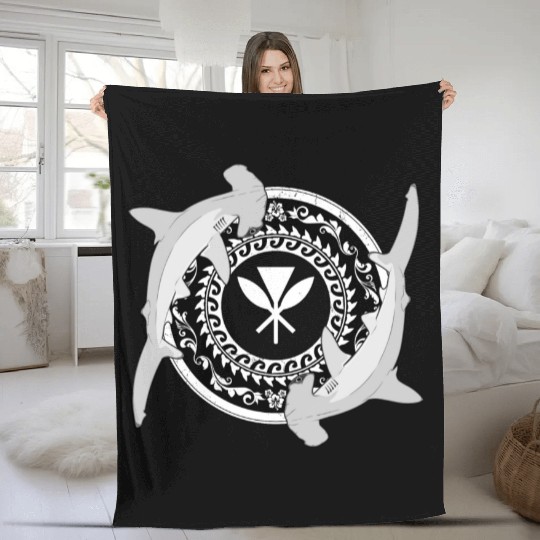 Kanaka Maoli Hammerhead Shark Fleece Blankets