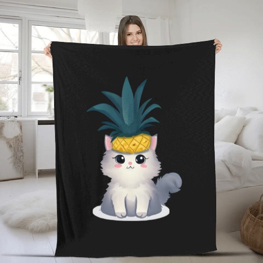 Pineapple cat Fleece Blankets