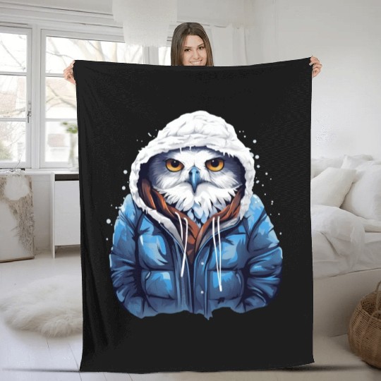 Street Style Snow Owl | Owl Lovers Fleece Blankets