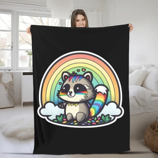 Weird Rainbow Raccoon Fleece Blankets