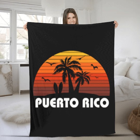 Retro Puerto Rico Sunset Cool Vintage Vacation Fleece Blankets