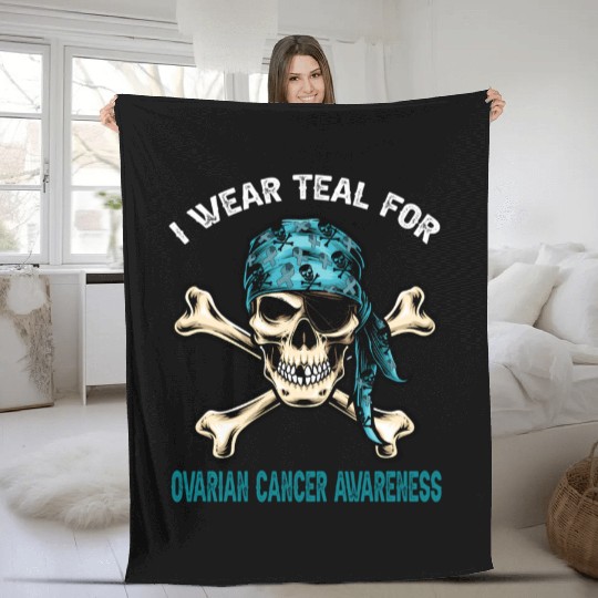 I Wear Teal For Ovarian Cancer Awreness Pirate Fleece Blankets