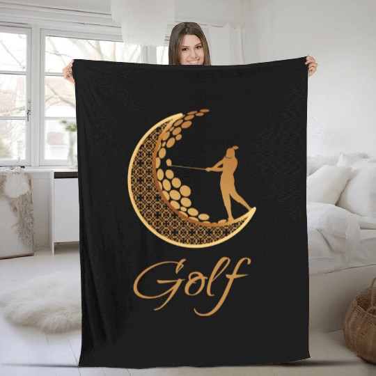 Golf In Gold Moon Fleece Blankets