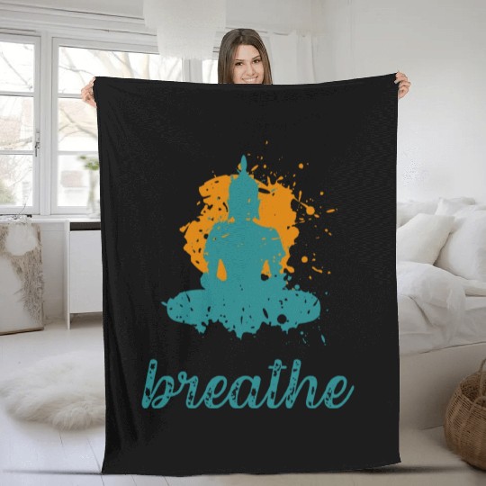 Breathe quote Buddha graphic Fleece Blankets
