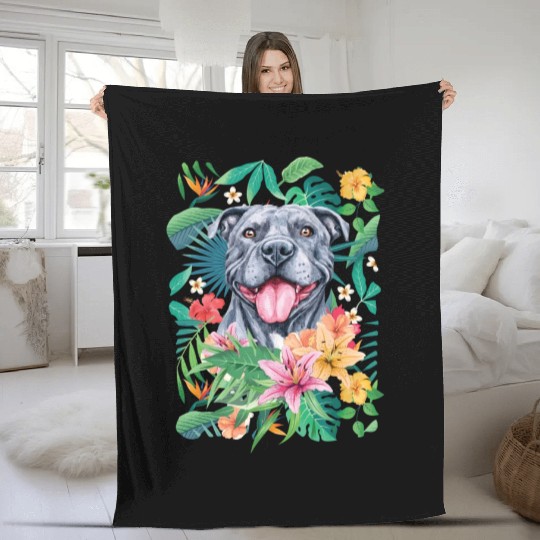 Tropical Gray Pit Bull Pitbull Fleece Blankets