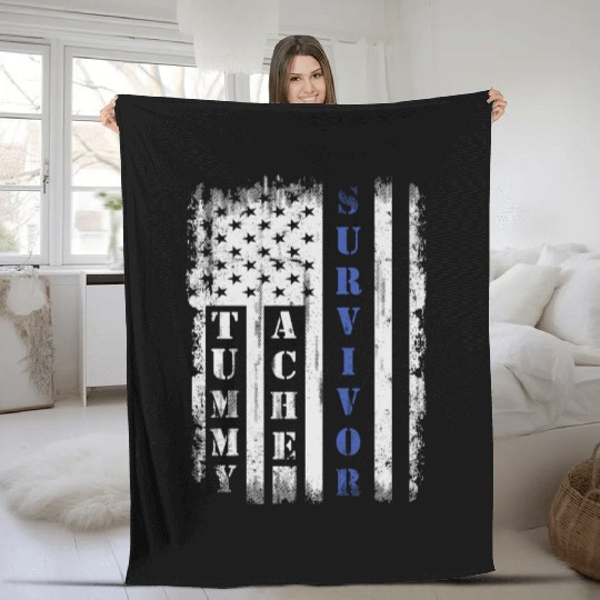 Tummy Ache Survivor Us Flag Stomachache Ibs Funny Fleece Blankets