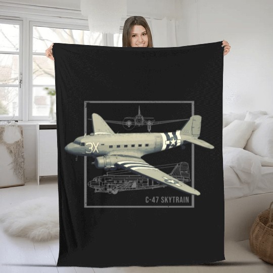 C-47 ytrain Dakota Military Transport Plane Fleece Blankets
