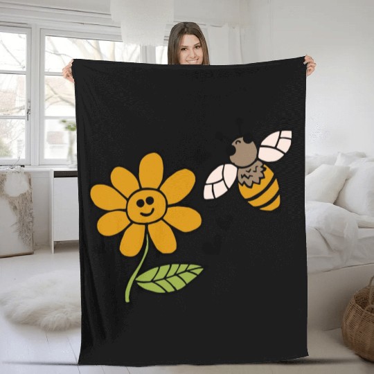 Bee And Flower Love Fleece Blankets