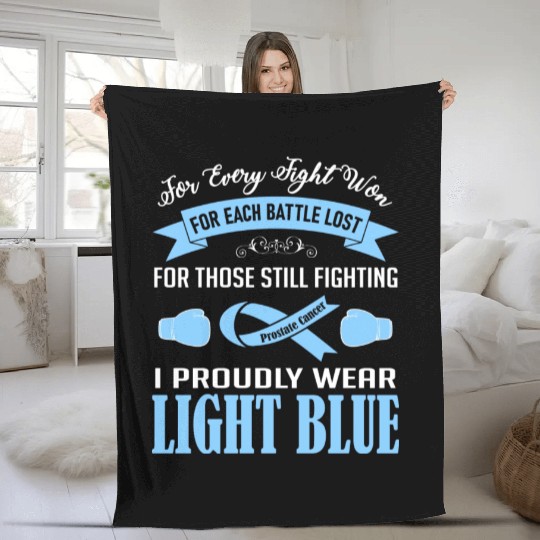 I Proudly Wear Light Blue Prostate Cancer Fleece Blankets