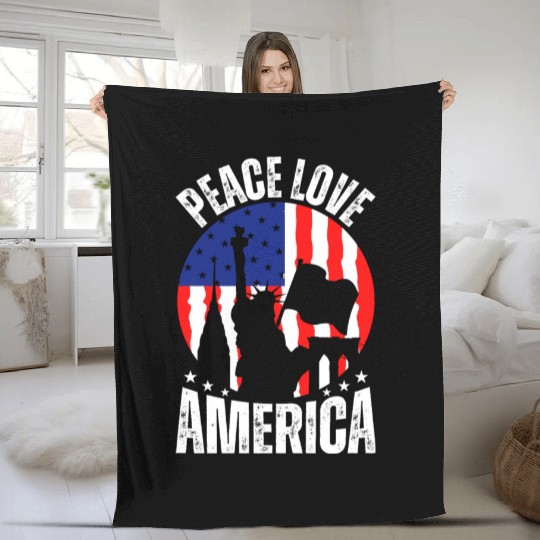 "Peace Love America Labor Day Fleece Blankets - Celebrate