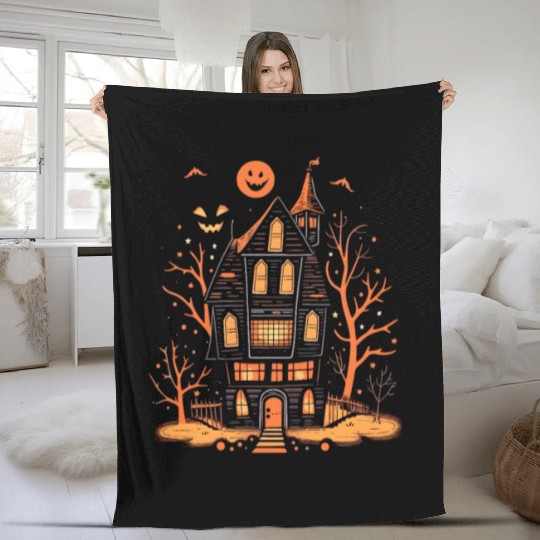 Haunted House Halloween Fleece Blankets, Spooky Mansion