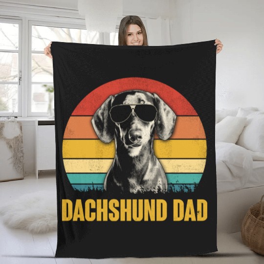 Dachshund Dog Vintage Retro Dog Mom Dad Lover Gift Fleece Blankets