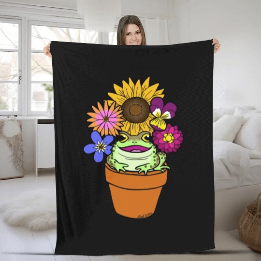 Flower Pot Toad Fleece Blankets