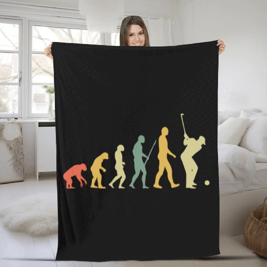 Golf Player Evolution Golf Club Golfer Golf Retro Fleece Blankets