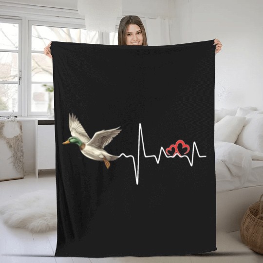Duck Hunting Love Heartbeat Duck Hunter Fleece Blankets