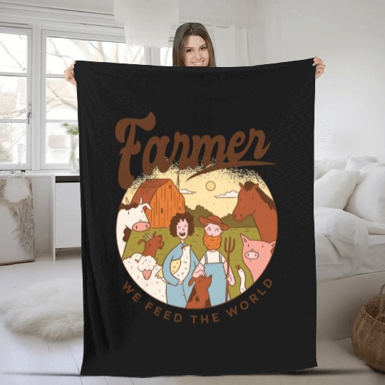 Farmer We Feed The World Fleece Blankets