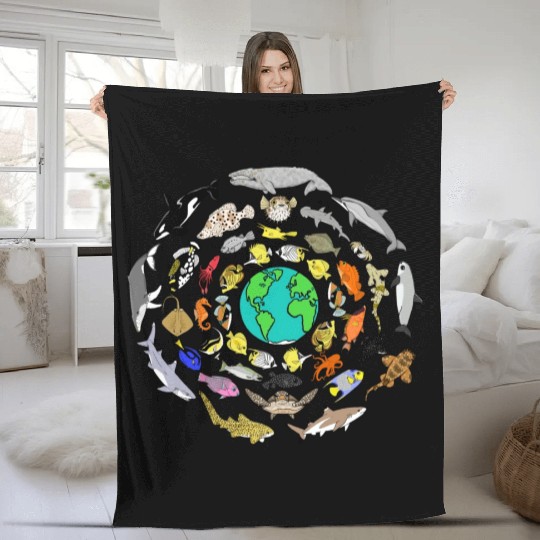 World Oceans Day Sea Life Fleece Blankets
