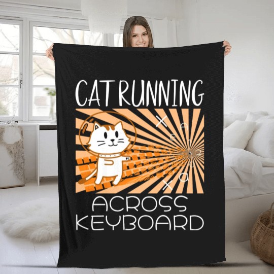 Cat Running Keyboard Across The Space Cat Riding Fleece Blankets
