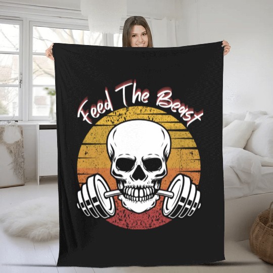 Feed The Beast Skeleton Gym Motivation Fleece Blankets