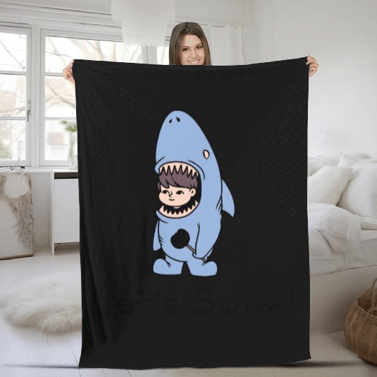 Lets Swim Shark Kid Fleece Blankets