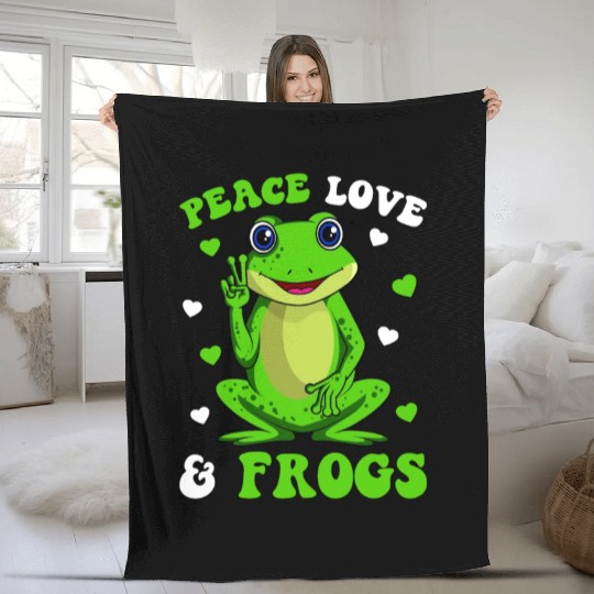 Peace Love Frogs Lover Frog Kids Girls Women Fleece Blankets