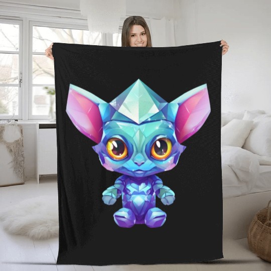 Polygonal Alien Mythical Creature - Rainbow Colors Fleece Blankets