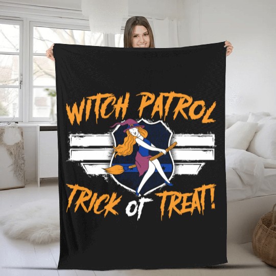Witch Patrol: Trick or Treat! Policeman Halloween Fleece Blankets
